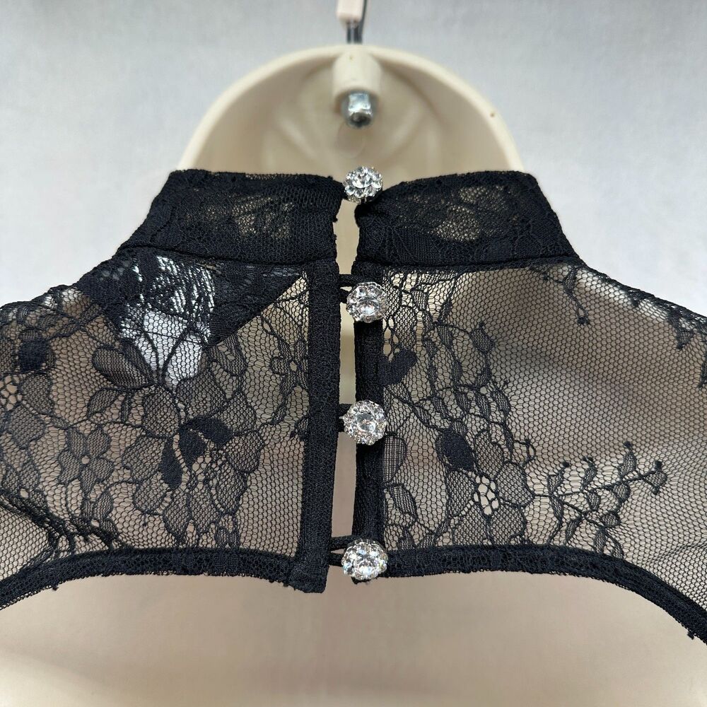 Kim Shui Beaded Dragon Lace Top Size M Black Sheer Mesh Y2K Style Open Back Tie - Picture 11 of 16
